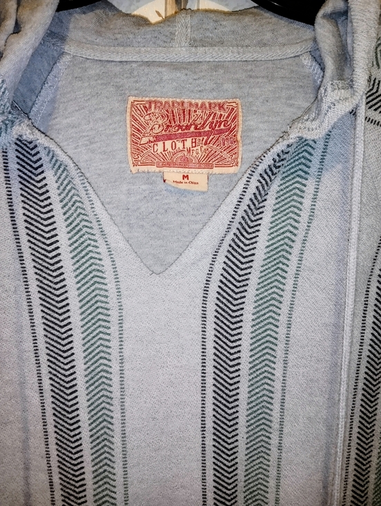 Brooklyn Cloth Tops - Boho Vibes Brooklyn Co Gray With Black and Green Chevron Stripes Hoodie-Medium.